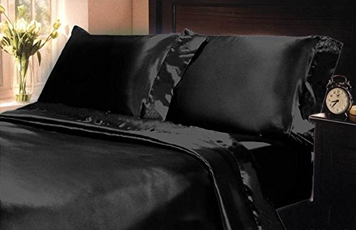 Mk Collection 4pc Soft Silky Satin Solid Color Deep Pocket Sheet Queen Black