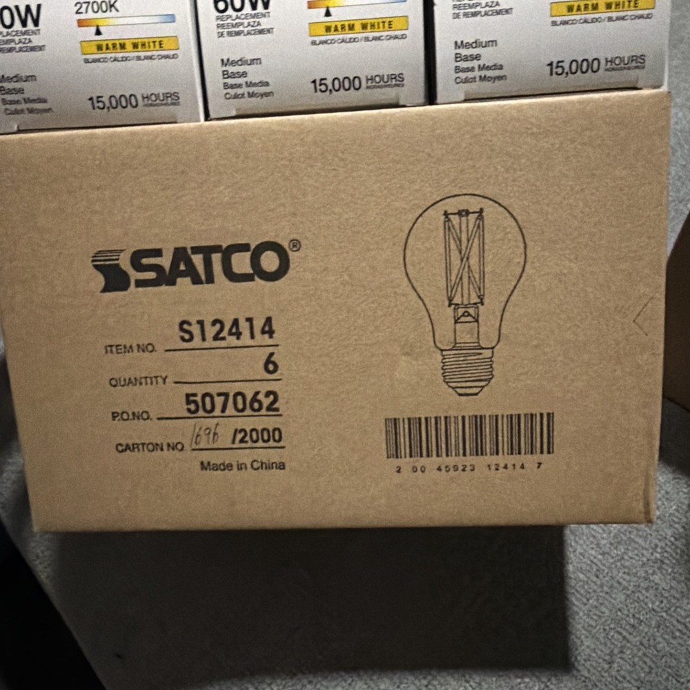 Satco Lighting S12414 Single 8 Watt Medium Base A19 LED Bulb - 2700K - Clear