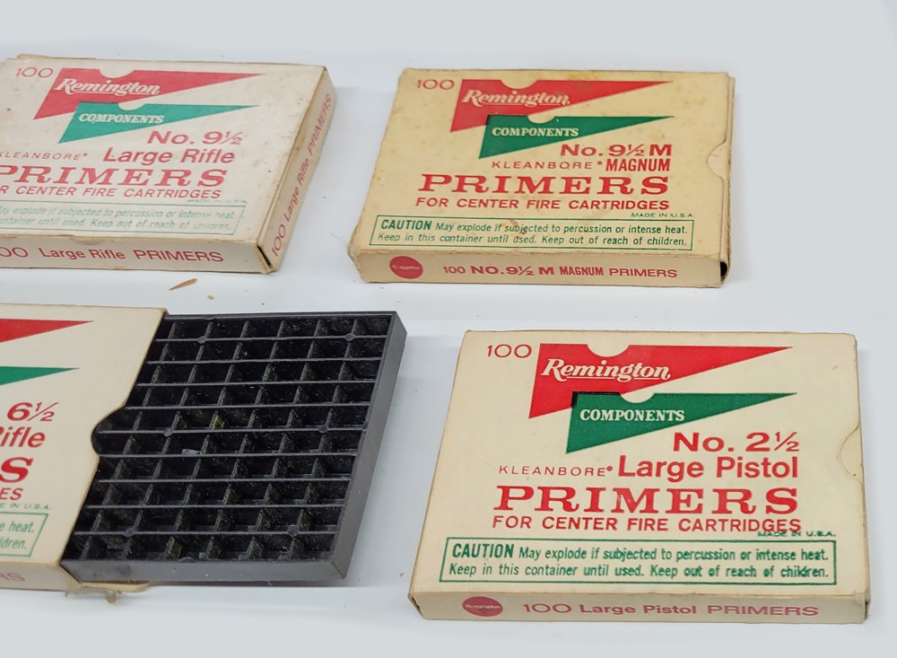 4ea. Vintage Remington Components Kleanbore Primers w/ Insert EMPTY Boxes