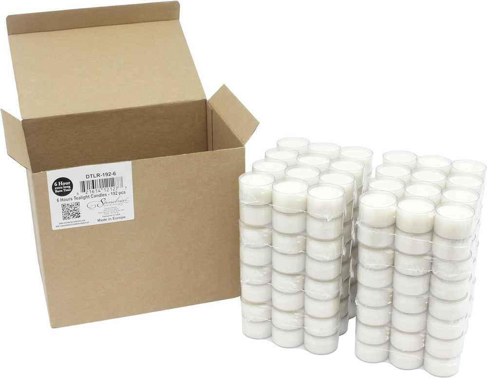 96 Count White Unscented Smokeless Long Burning Clear Cup Tea Light Candles with