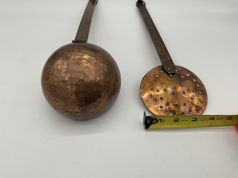 French Hammered Copper Cookware Tools Ladle Skimmer Strainer Brittany