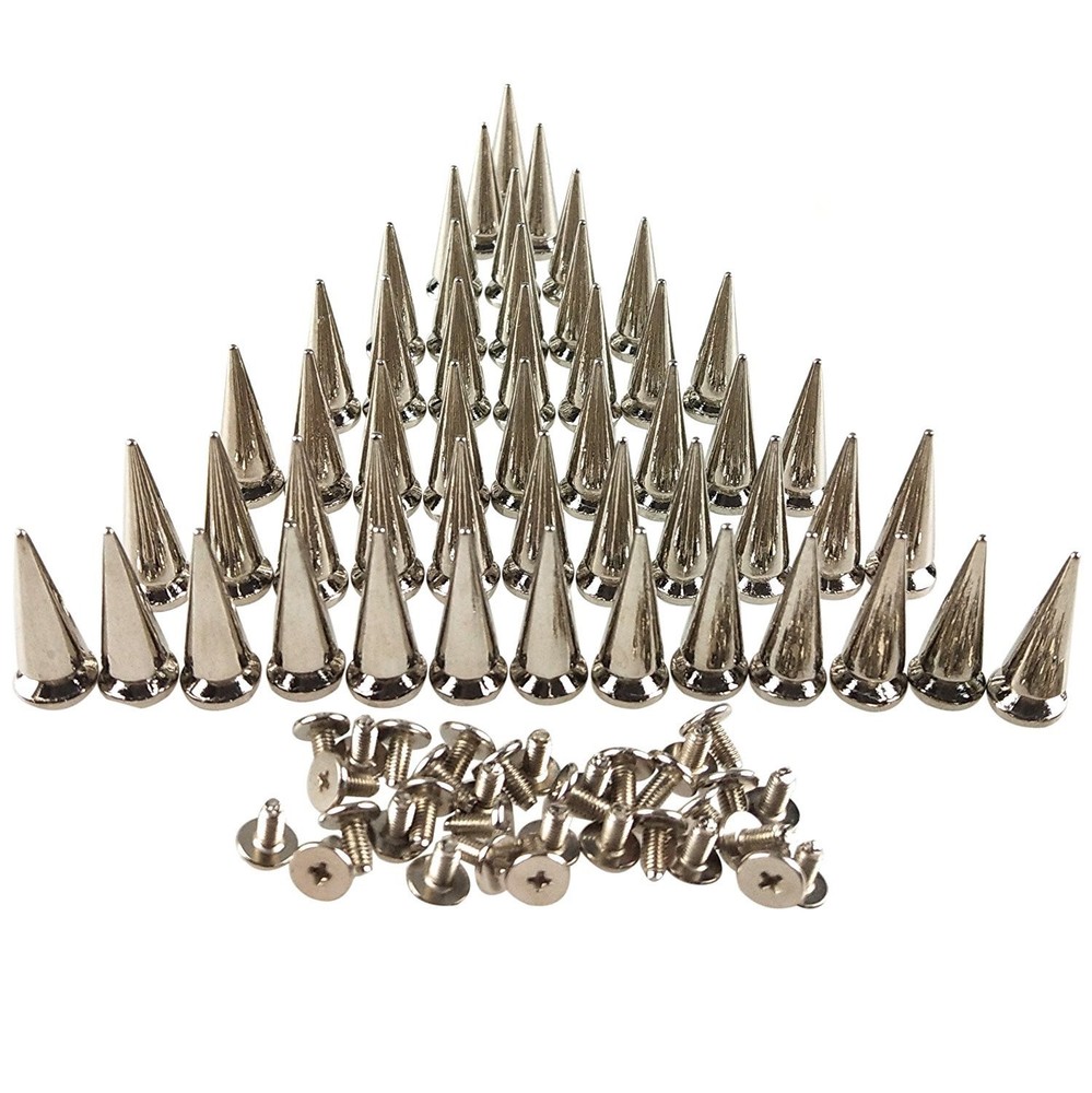 50Pcs Silvery Cone Spikes Metallic Screw Back Studs Diy Craft Cool Riv