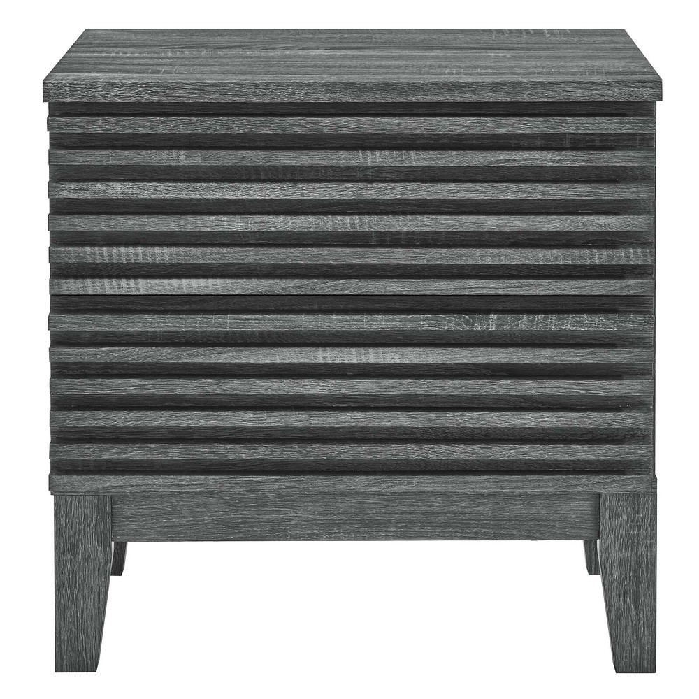 Modway Render Mid-Century Modern Two-Drawer Bedside End Table in Charcoal