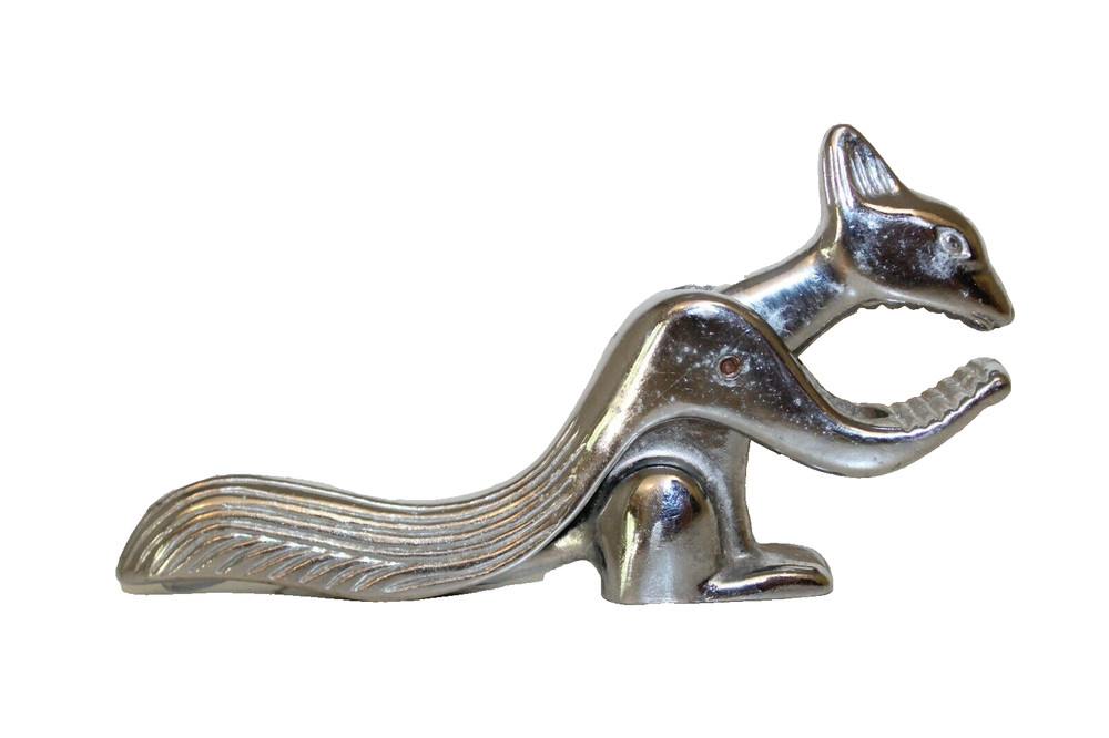 VTG Squirrel Nut Cracker Cast Metal Figural Silver Tone
