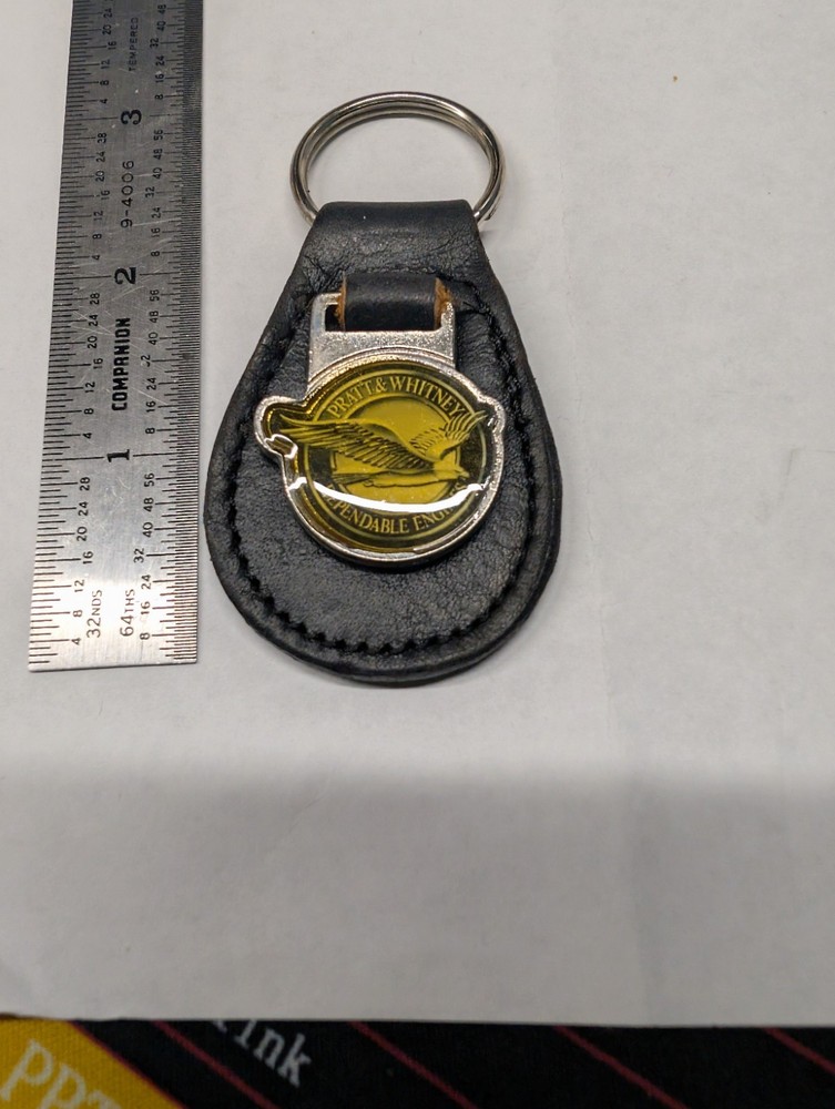 Vintage Pratt & Whitney Dependable Engines Leather & Enamel Keychain