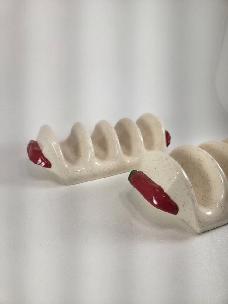 2 Vintage Ceramic Toco Holders 4 Tocos Each Hot Peppers