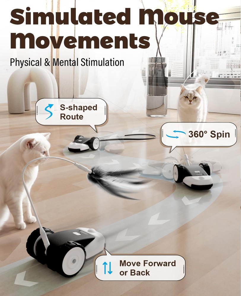 3-in-1 Interactive Cat - 2-Speed Automatic Moving Cat Toys Play with 2pcs Han...