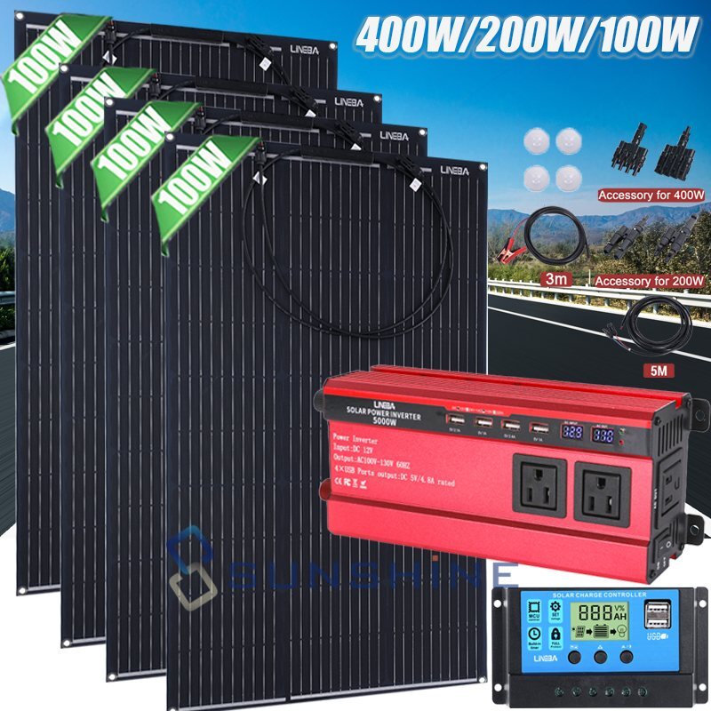 Complete Solar Panel Kit - 5000W Power Inverter, 12V Battery Charger Controller