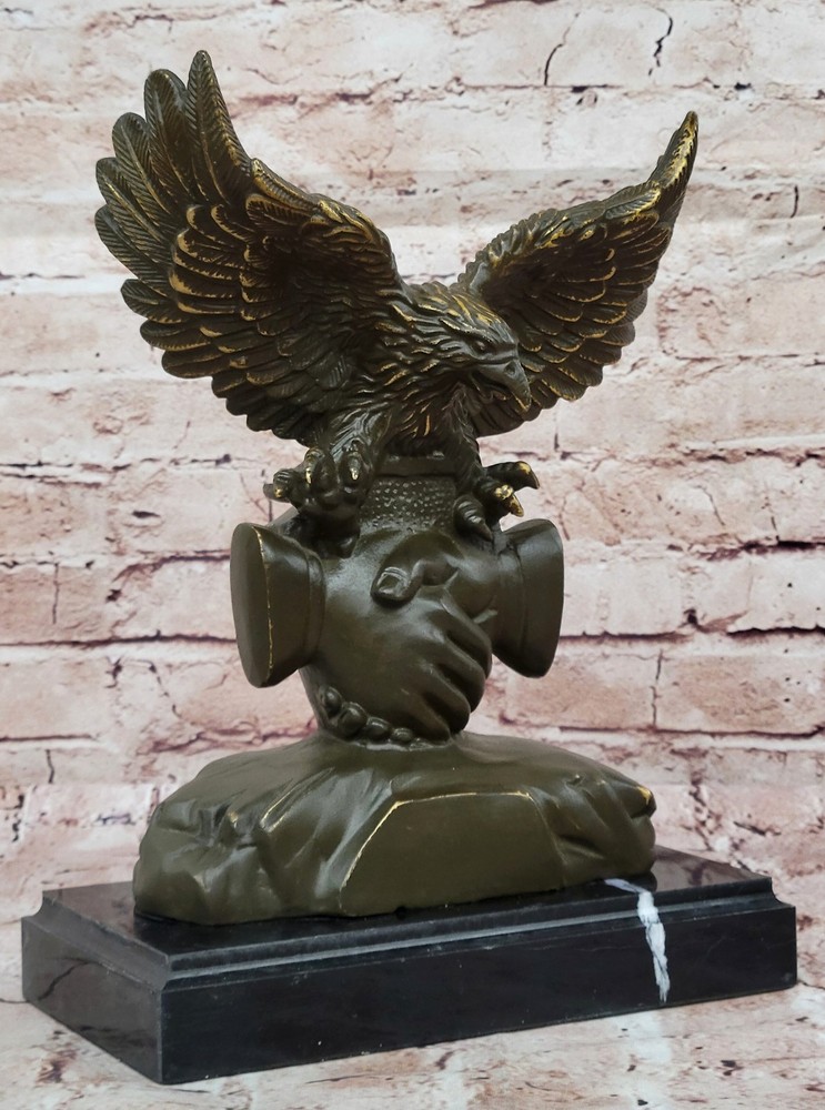 Bronze Unity Eagle Sculpture Limited Edition Handshake Symbol Home Office