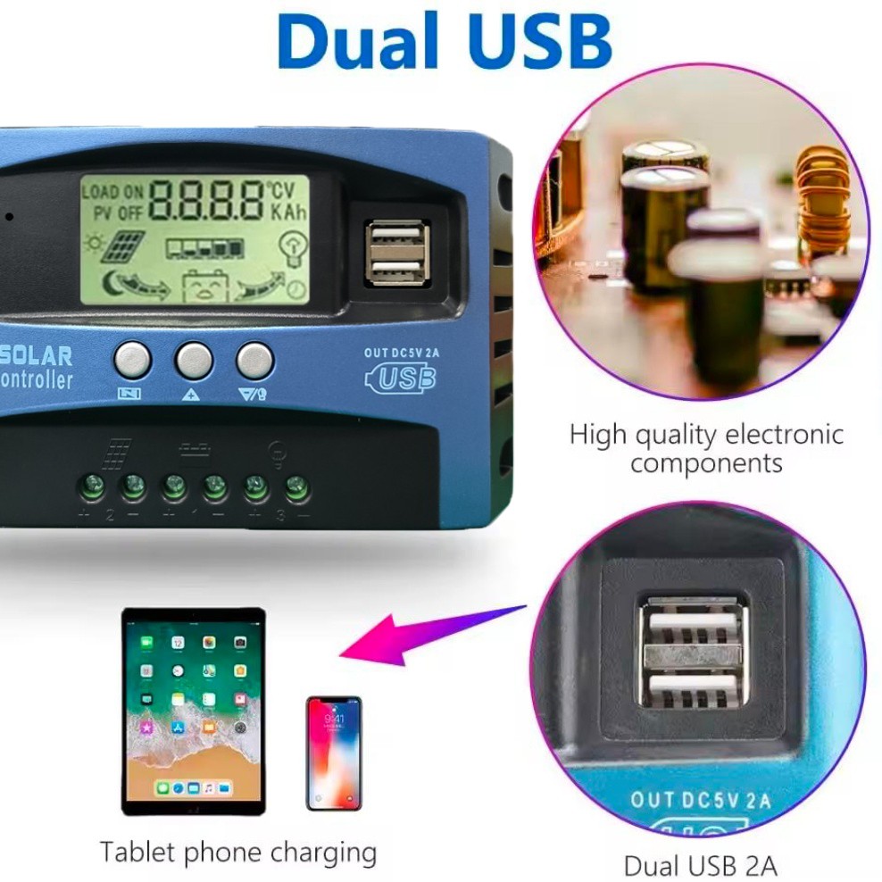 (100A) MPPT Solar Charger Controller Battery Regulator Dual USB LCD Display US