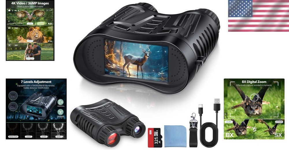 Waterproof Night Vision Goggles - 3.2'' Screen, 8X Zoom