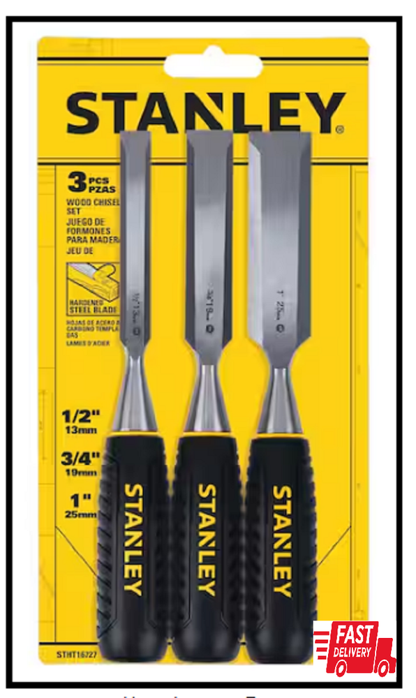 Wood Chisel Set Lacquer coated blades for rust resistance (3-Piece)