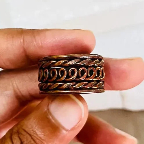 Solid Pure Copper Minimalist Healing Ring, Handmade, Unisex, Oxidized Band