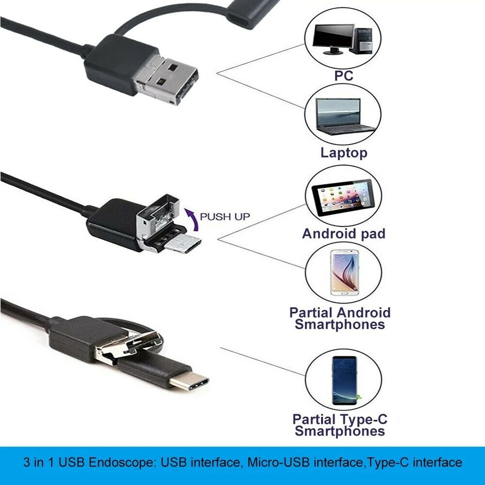 3FT 6LEDS Snake Endoscope Borescope 7mm Inspection USB Camera Scope For Android
