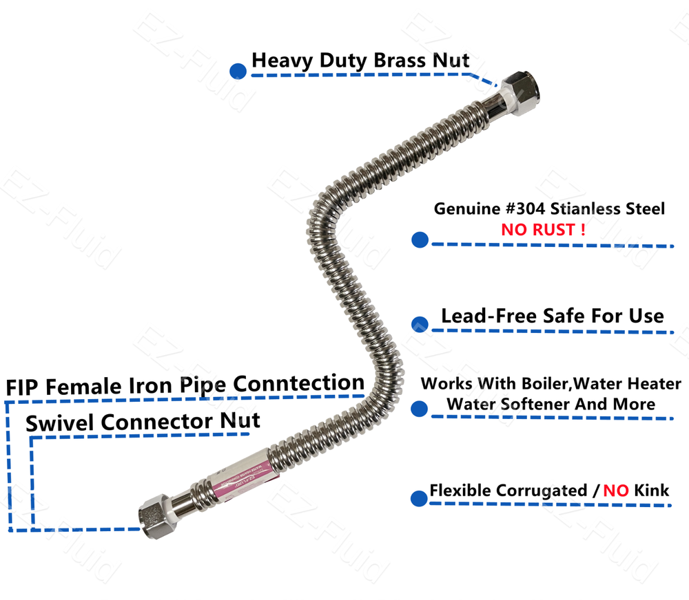 1-PC 1" FIP X 24" Corrugated Stainless Water Heater Supply Connector Hose Lines