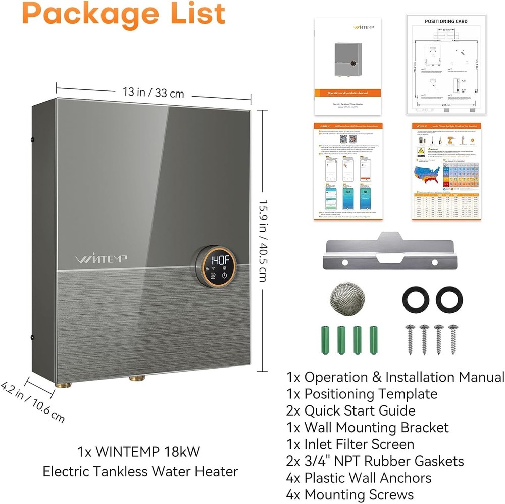 18kW Electric Tankless Water Heater 240V 4.3 GPM WiFi ETL On Demand Gray