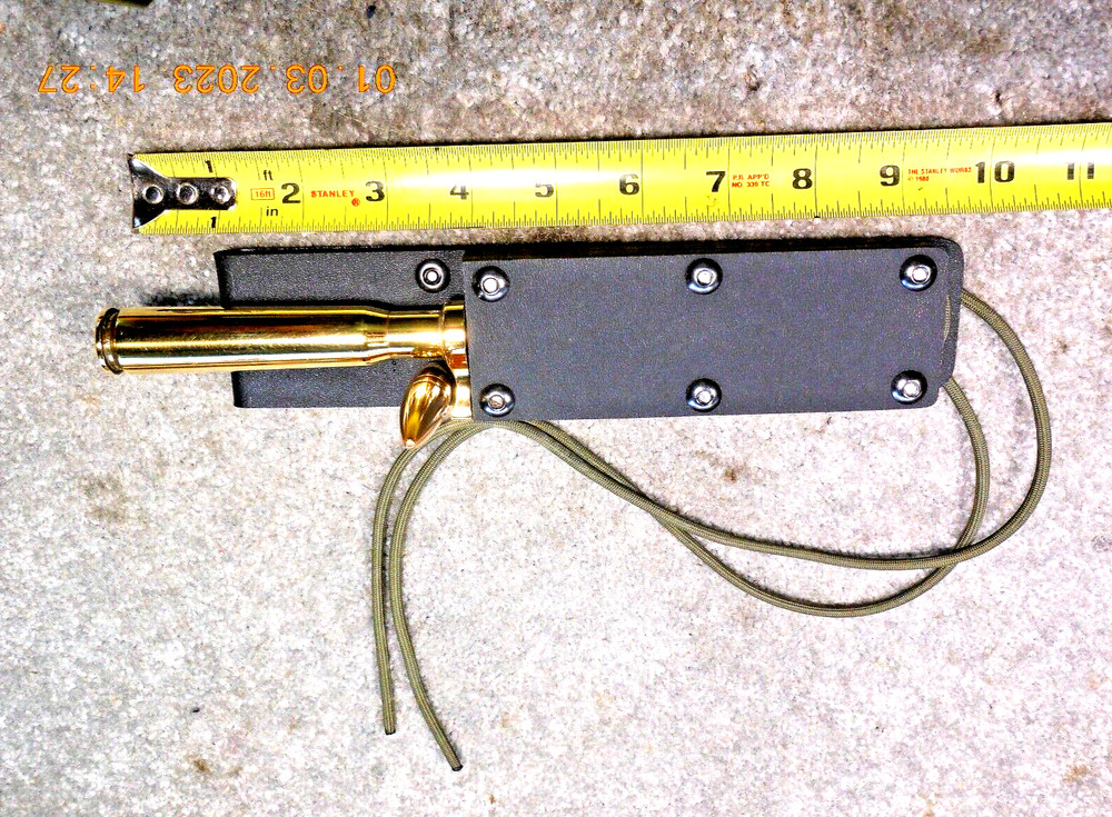 Custom Knife with Kydex Sheath : 1943 WWII 50 Caliber Shell Casing Handle