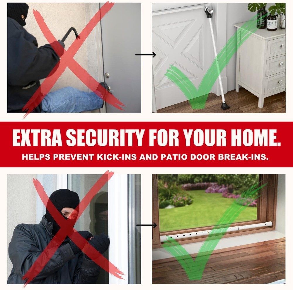 3-in-1 Door Security Bar - Adjustable Iron Lock Bar 2-Pack