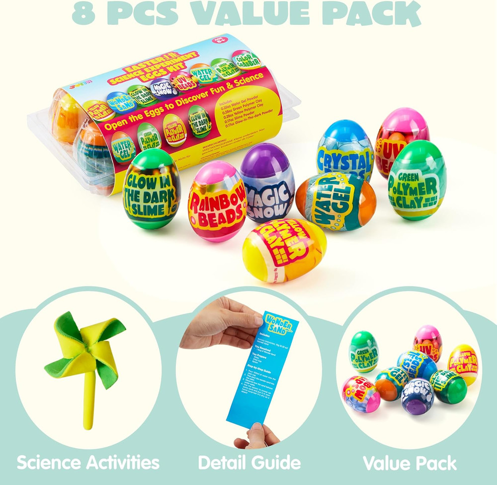 8 Pcs Easter Science Experiment Eggs, Colorful Eggs Prefilled with Science Ac...