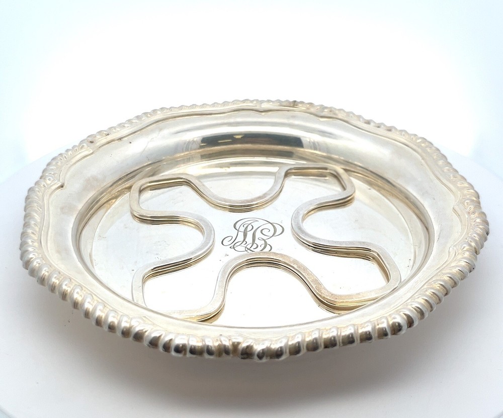 Tiffany & Co. Silver Plate Wine Bottle Coaster + Insert - Monogramed - 201.2g