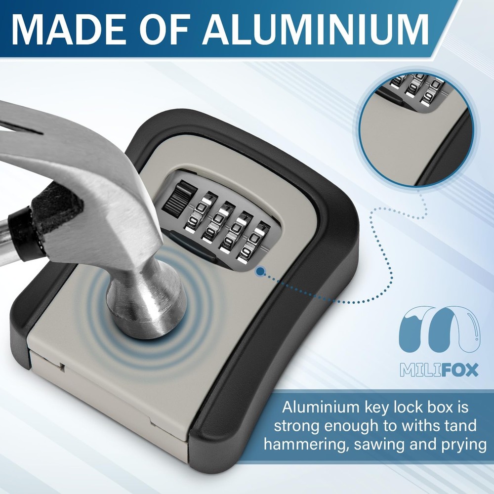 Key Lock Box, Lock Box for Keys with Code, Wall Mount Lockbox for Keys Outdoo...