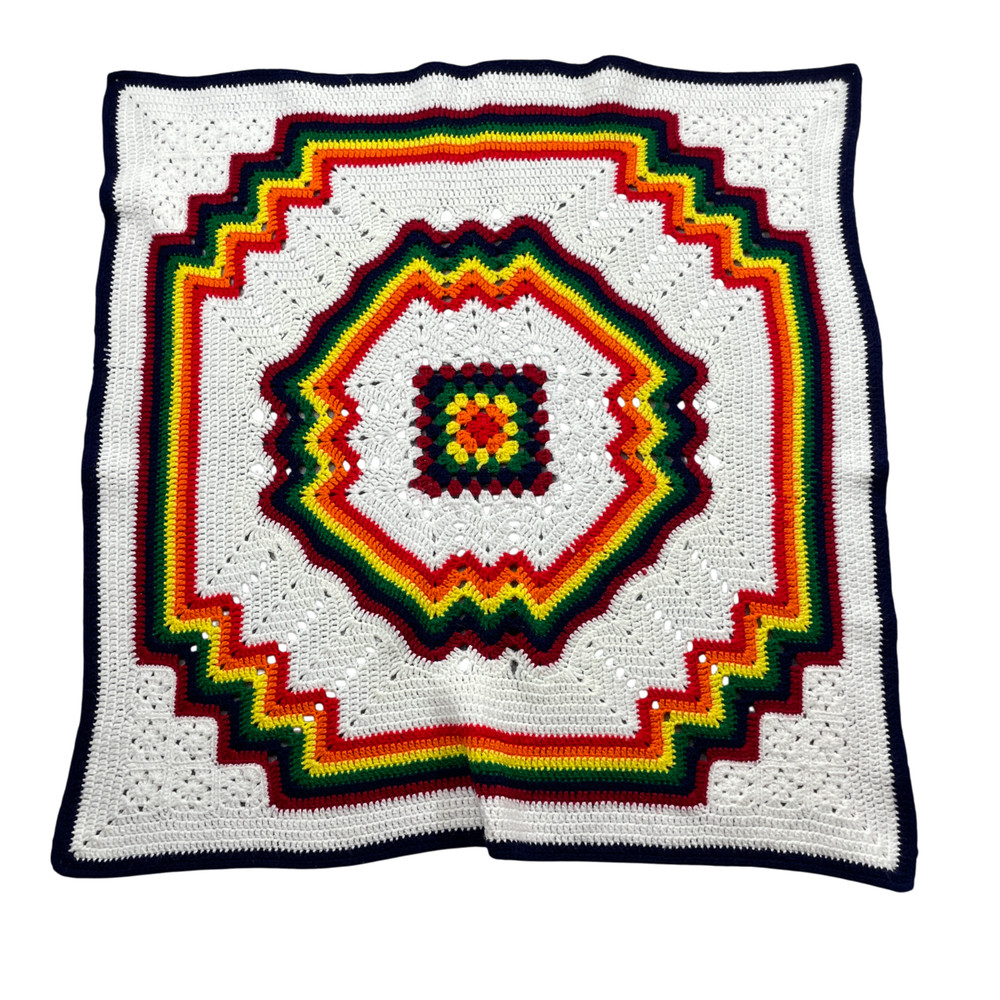 Rainbow Crochet Granny Square Afghan Blanket Handmade 35"
