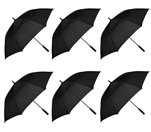 6 Pack Golf Umbrellas 62/68 Inch Large Double Canopy Vented Automatic Open Stick