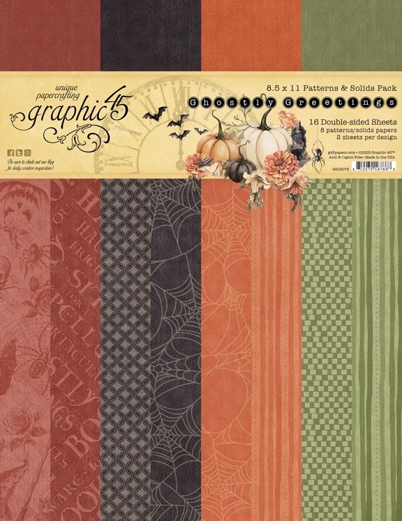 GRAPHIC 45 "GHOSTLY GREETINGS" 8.5  x 11 IN PATTERNS & SOLIDS PACK