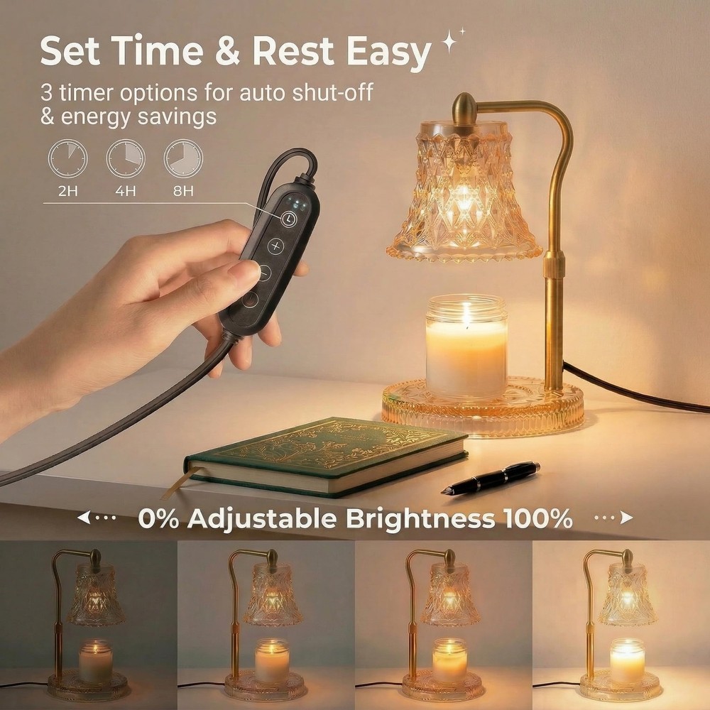 Candle Warmer Lamp with Timer, Dimmable, 2 Bulbs, Adjustable Brightness - Smart