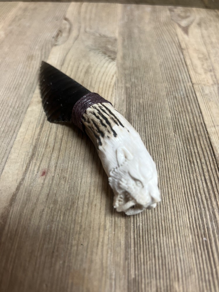Obsidian Knife With Carved Antler