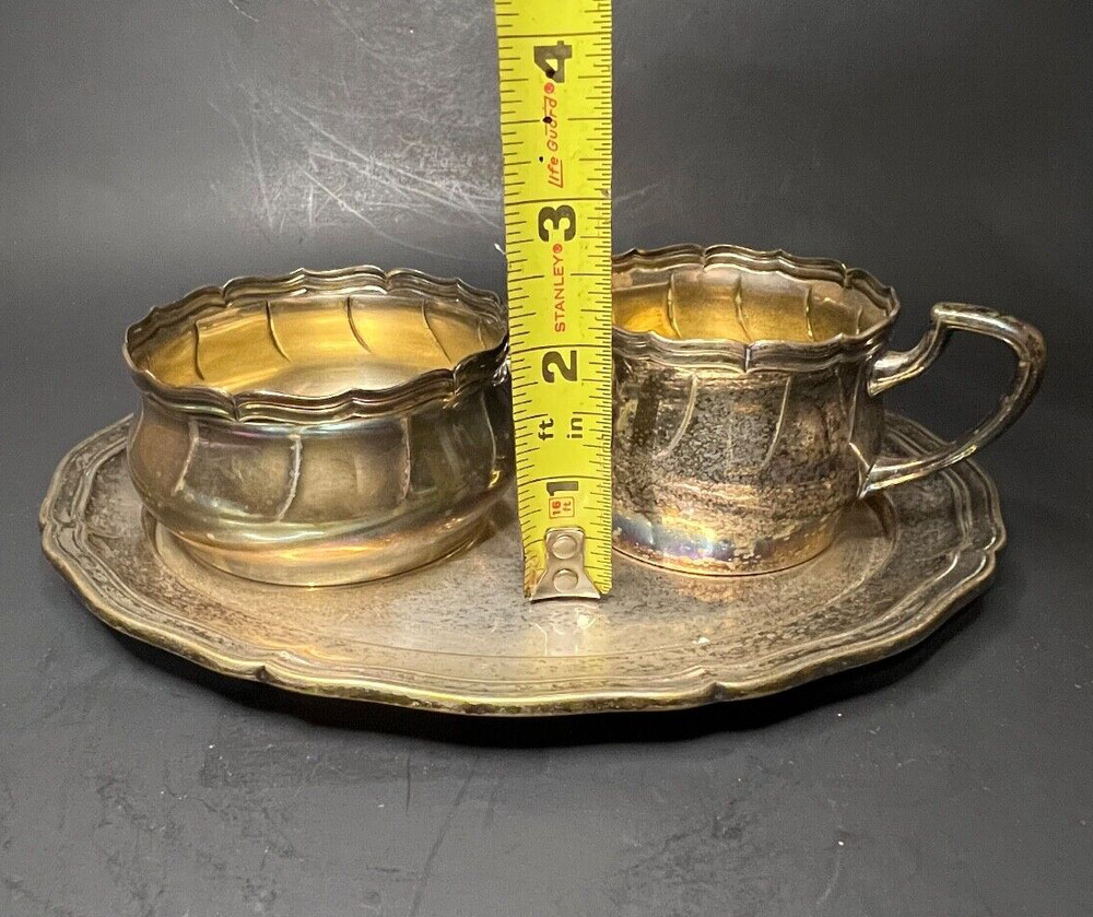 Silver Plate Cream and Sugar with Serving Platter AS IS