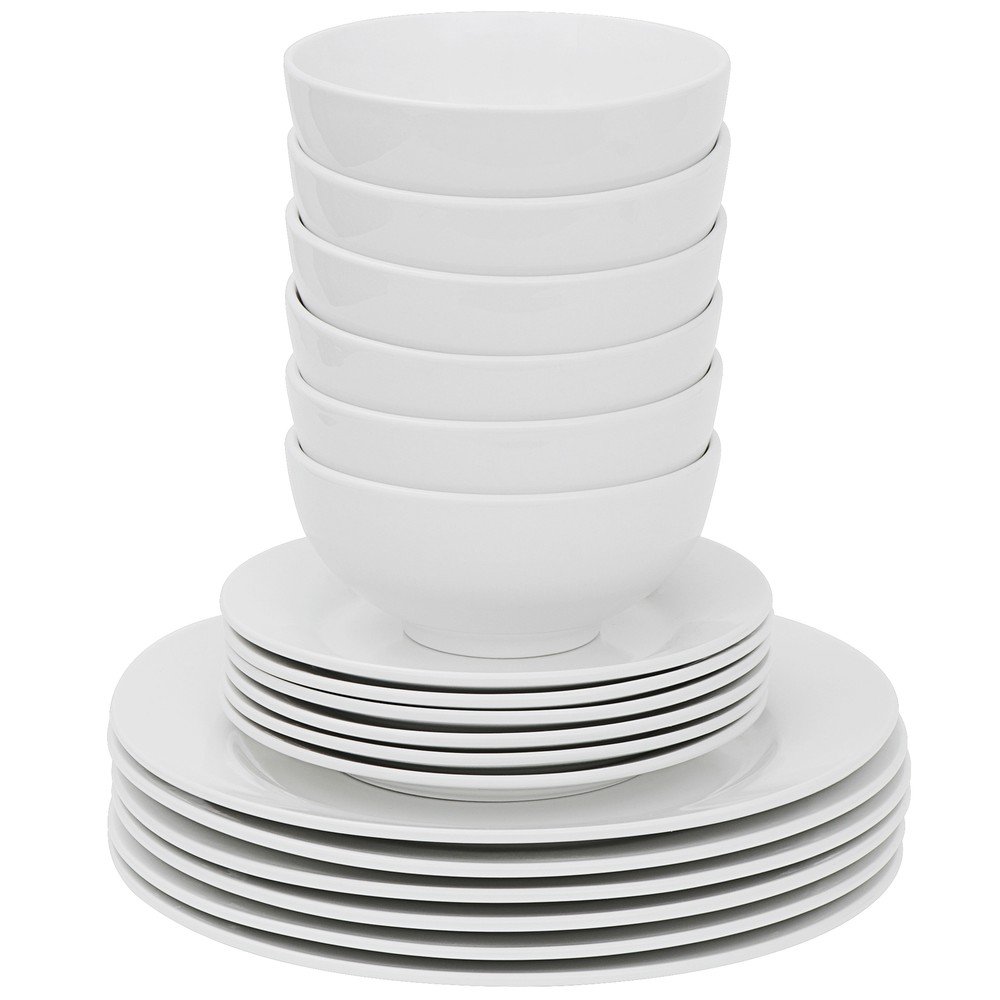 Round Dinner Plates Dish Service For 6 18-Piece Dinnerware Set White