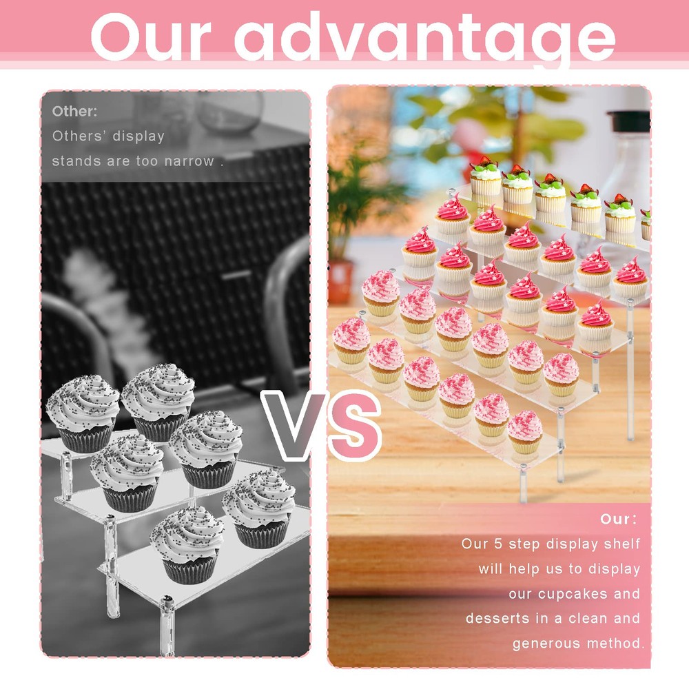 5 Tier Acrylic Stands for Display, Clear Display Stand Risers Shelf for Cupca...