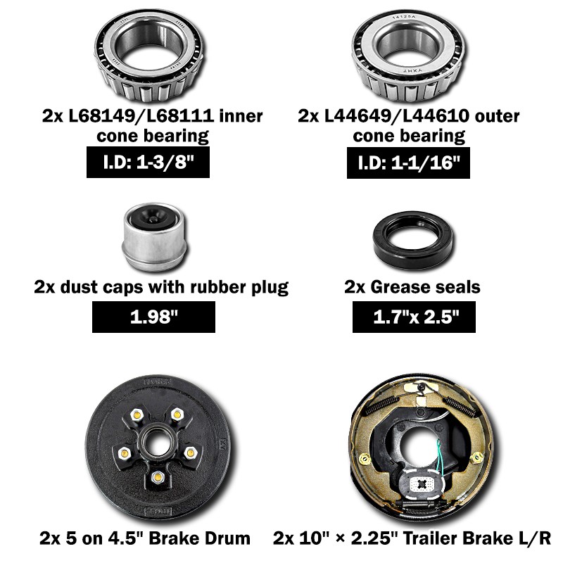 Trailer 5 on 4.5 Hub Drum Kits & 10"X2-1/4" Electric brakes for 3500 lbs axle