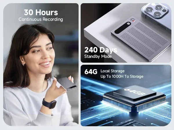 AI Voice Recorder , 64GB Memory, App Control, 112 Languages Support