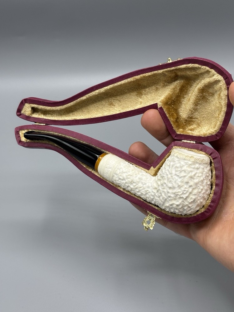 Deep Rusticated Apple Pipe Handmade block Meerschaum New W Case#162