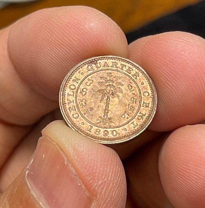 1890 Ceylon 1/4 Cent Coin BU Condition