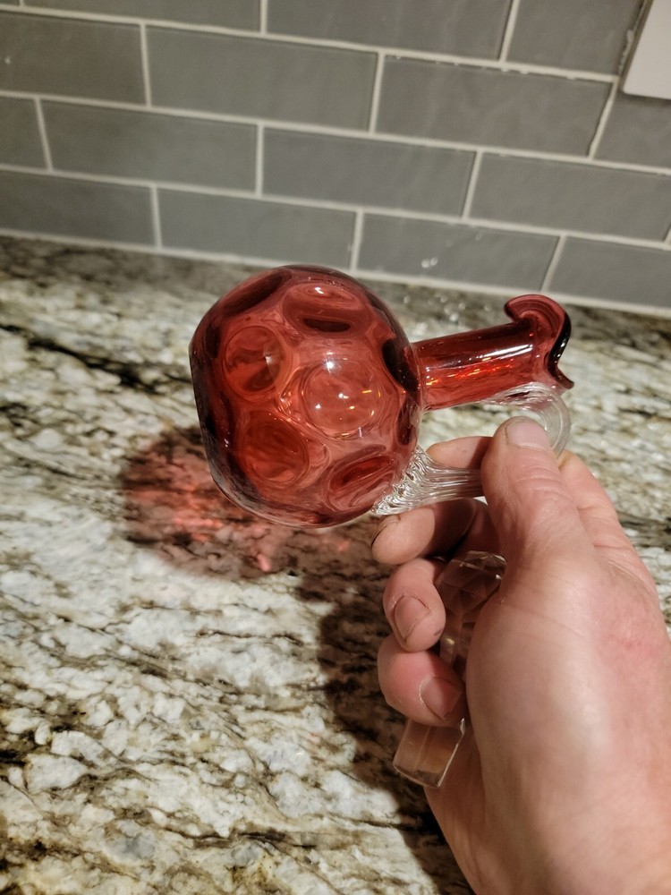 Cranberry Vinegar Cruet with Stopper - Coin Dot Pattern