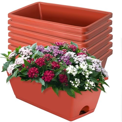 Window Box Planter, 7 Pack Plastic Vegetable Flower Planters Boxes Brick Red