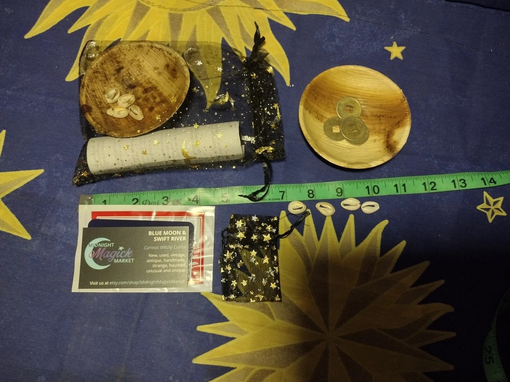 Obi Divination Set- A nice Handmade set-With Instructions-Coins/Shells/Bowl/Bag