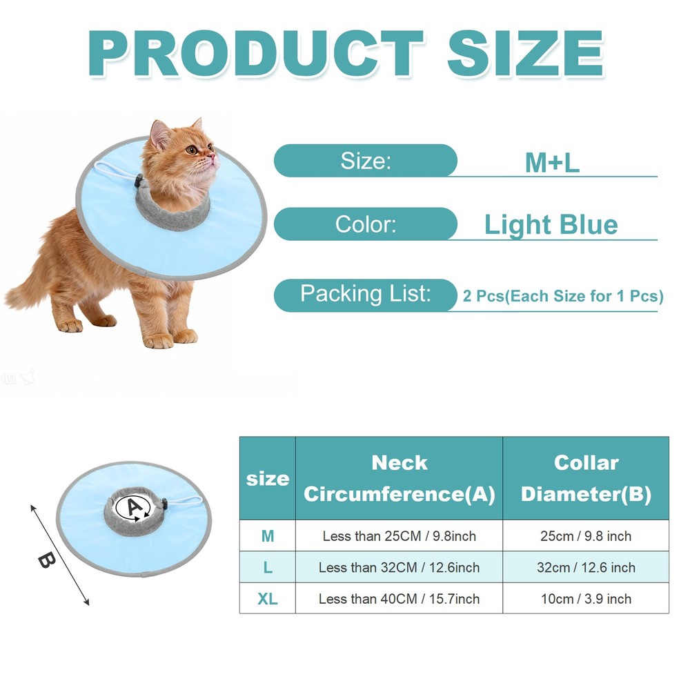 Elizabethan Collar, Recovery Collar ( Polyester, M/L, Light Blue )