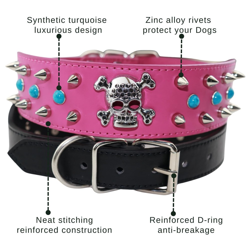Spiked Dog Collar -Adjustable PU Leather Pet Collar for Small Medium Large Do...