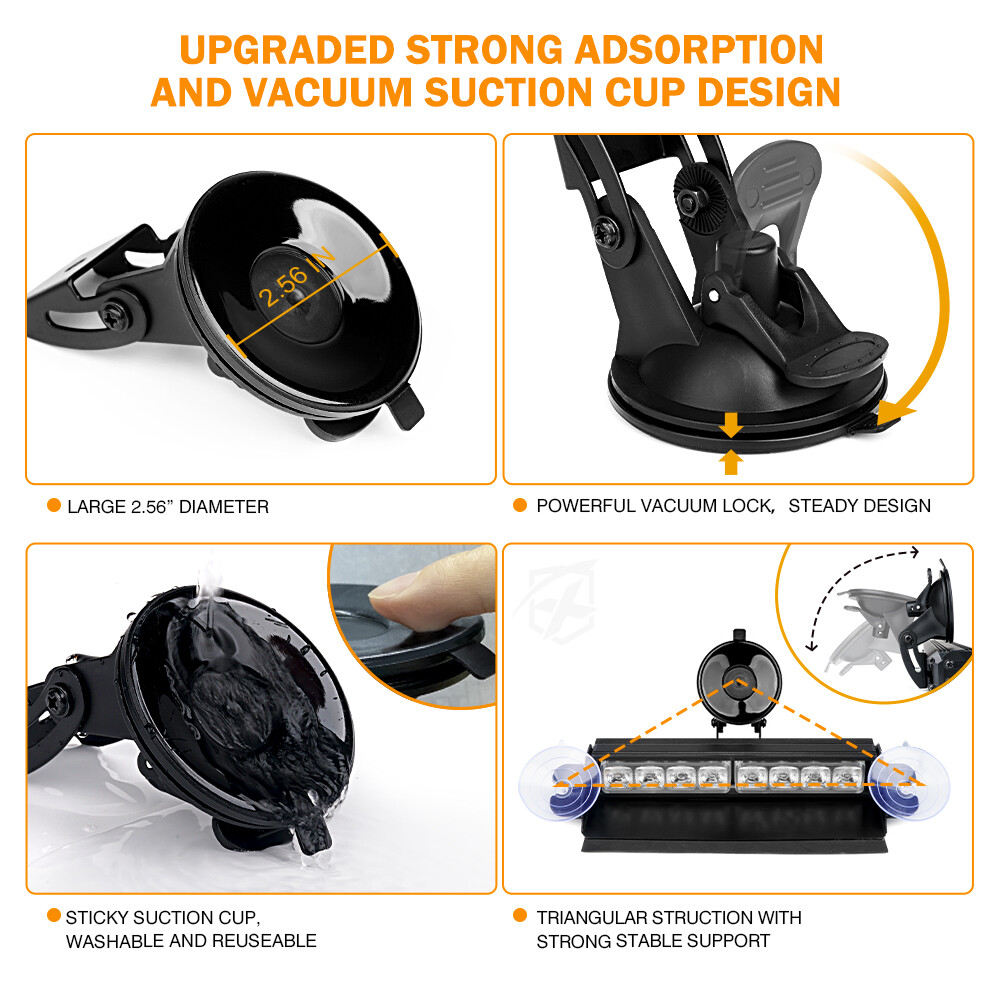 8 LED Windshield Strobe Light Bar Dash Emergency Warning Flasher Amber White 12V