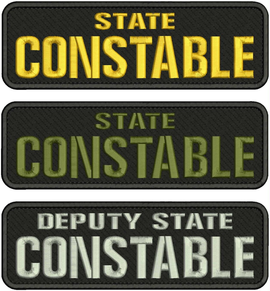STATE CONSTABLE 3 EMBROIDERY PATCH 3X10 HOOK ON BACK GOLD OD AND SILVER ON BLACK