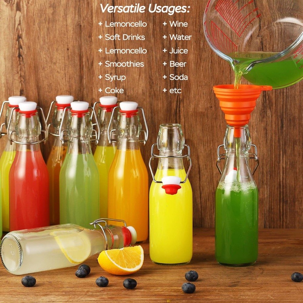 6 Pack 8.5oz Flip Top Glass Bottles,8.5oz swing top glass bottles with airtig...