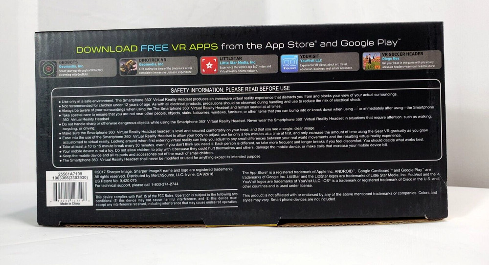 Sharper Image Smatphone 360 Virtual Reality Visual Headset Viewer White 1003366