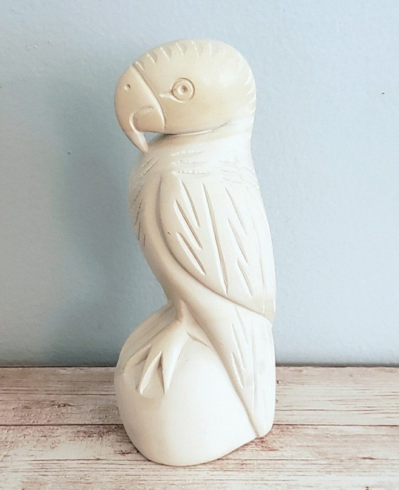 Hand-Made White Carved Soapstone Parrot Sculpture