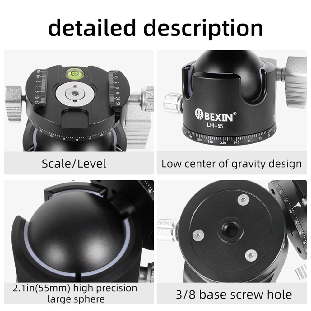 55mm Low center gravity tripod panoramic head With Quick Release Plate for DSLR