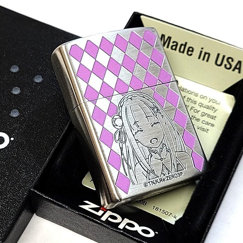 Zippo Re Zero Emilia Silver Satin Etching 2 Sided Processing Lighter Regular