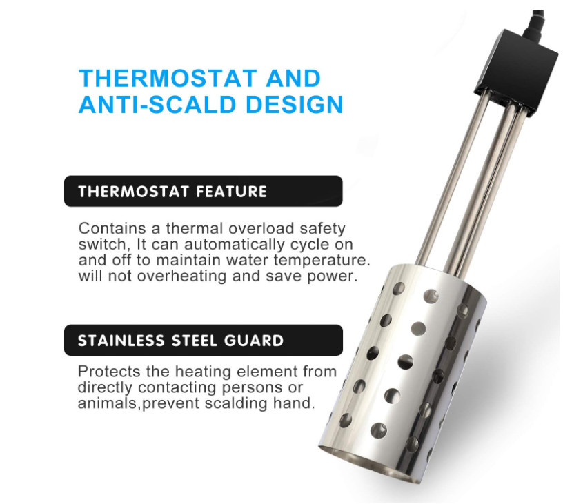 Quick-Heating 1000W Submersible Bucket Heater with Thermostat - Durable Design